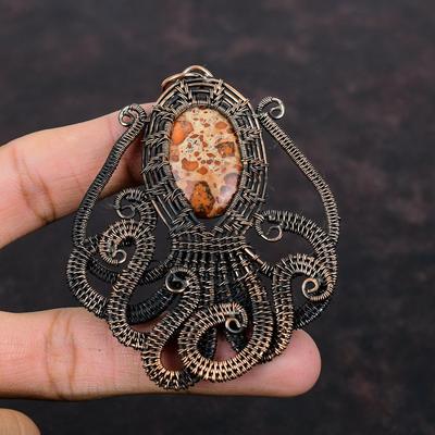 Asteroid Jasper Gemstone Pendant Copper Wire Wrapped Pendant Octopus Pendant Copper Wire Wrap Jewelry Women's Special Gift Handmade Jewelry