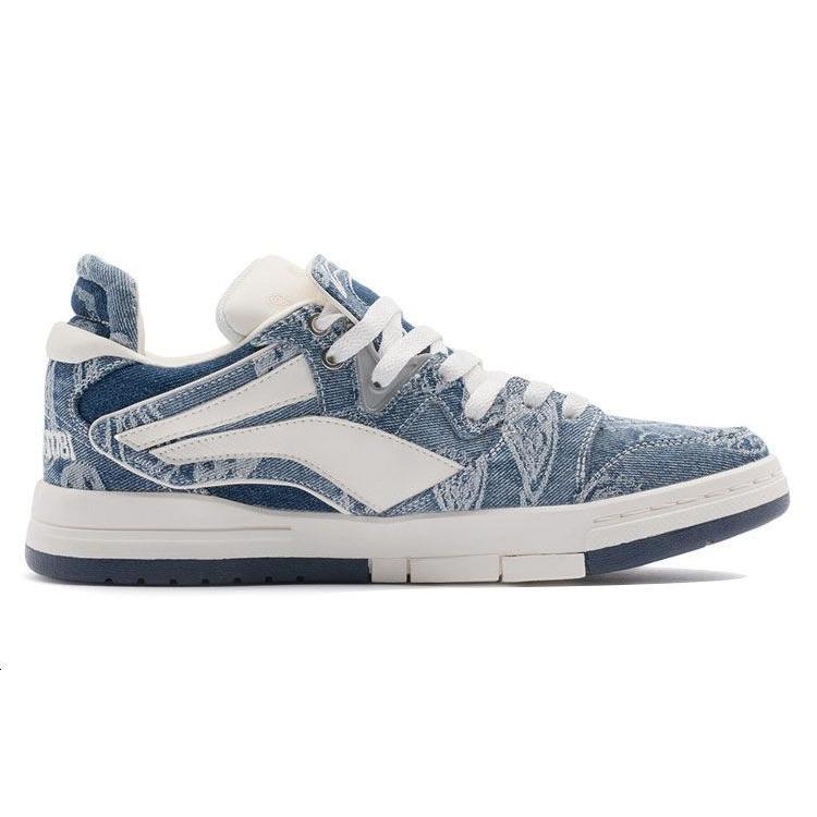 1807 x Li Ning Wave PRO Slip Resistant, Abrasion Resistant, Lightweight Low top Skateboard Shoes Men's Denim Blue AECR051-2