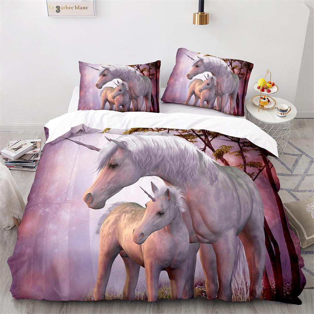Unicorn Rainbow Duvet Cover Set King Twin Full Size Kids Boy Girl Bedding Set Colourful Cartoon Child Polyester Comforter Cover
