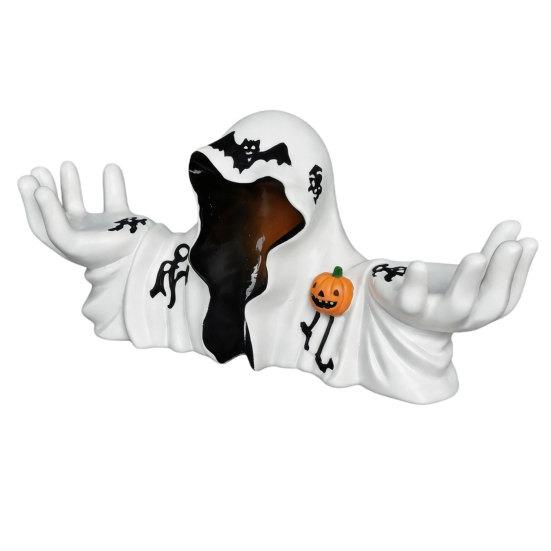 jijijing Halloween White Robe Ghost Figurine, Spooky Wizard Decorative Statue, Gothic Sculpture Candle Holder, for Home Bedroom