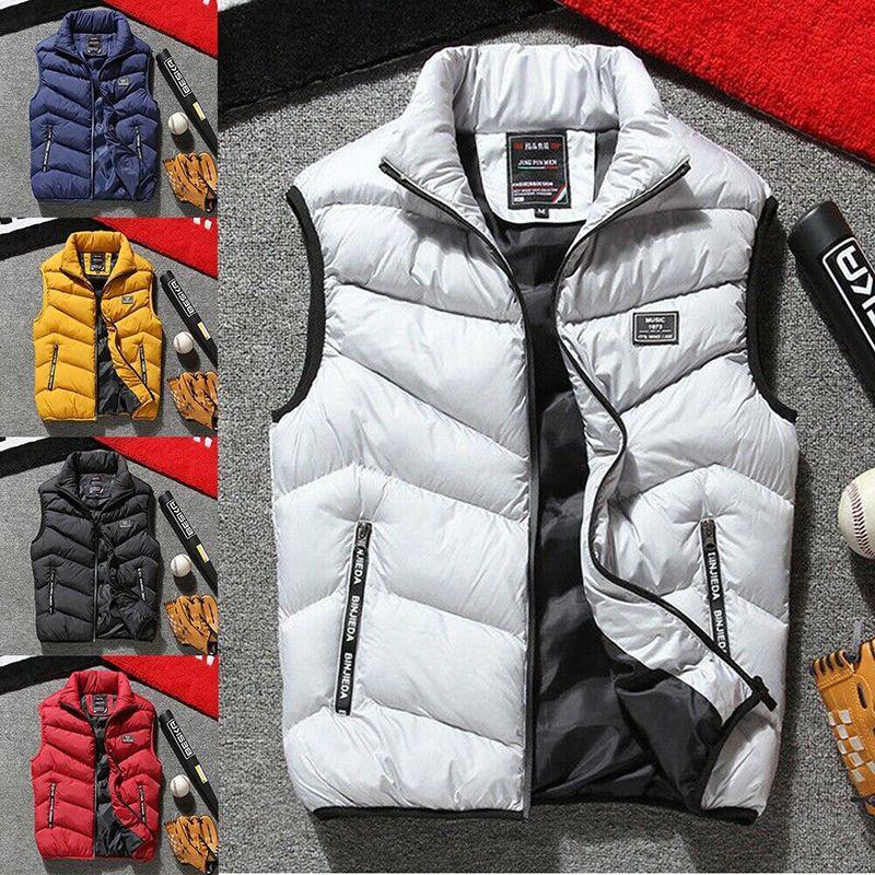 Fashionable Mens Quilted Coat Vest Waistcoat Parka With Solid Pattern And Regular Fit