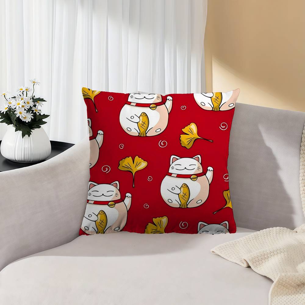 Maneki Neko Lucky Money Cat Pillow Gift Home Office Decoration Pillow Bedroom Sofa Car Cushion Coverpillow Case