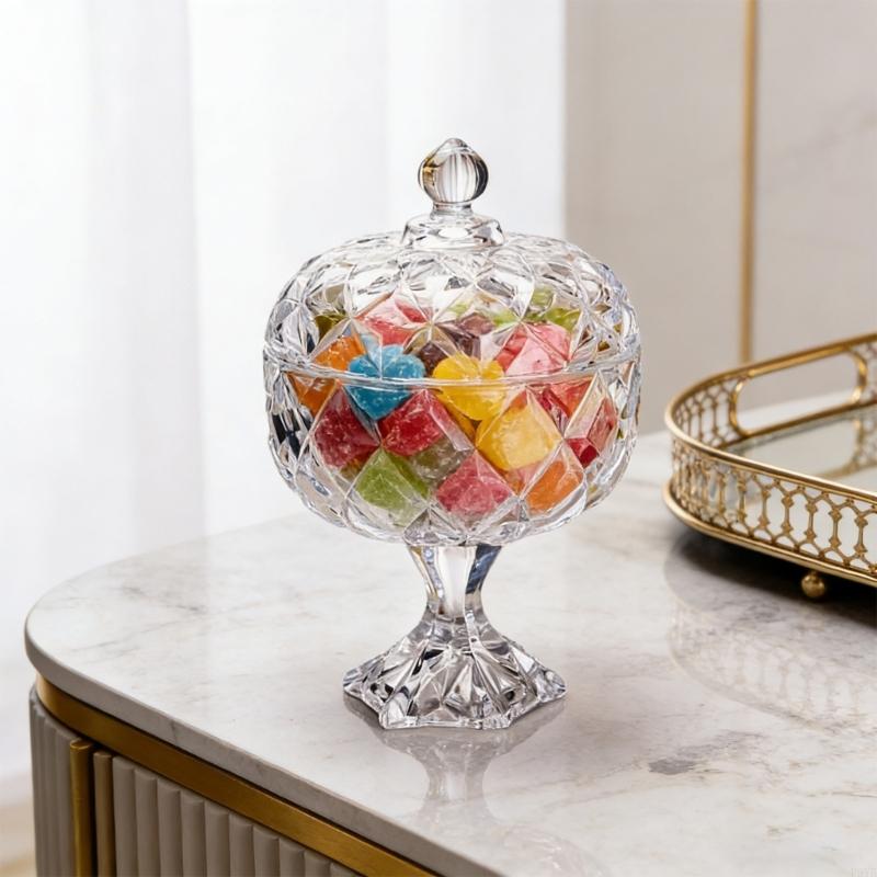 Clear Glass Jars with Lid Crystal Glasses Candy Dishes Jewelry Box for Wedding,Christmas Party Decorative Candy Bowl P9YB