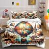 Vintage Hot Air Balloon Decor Multiple Sizes Kid'S And Adults' Bedroom Exquisite 3Pc Bedding Set, Gift