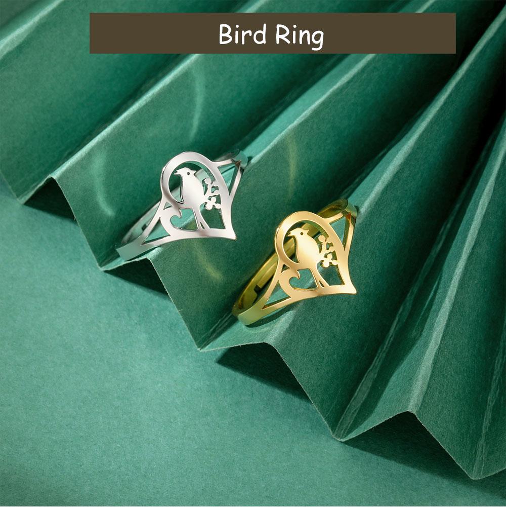 Cazador Adjustable Bird Rings for Women Stainless Steel Cute Animal Open Rings Jewelry Birthday Mother's Day Gift 2026