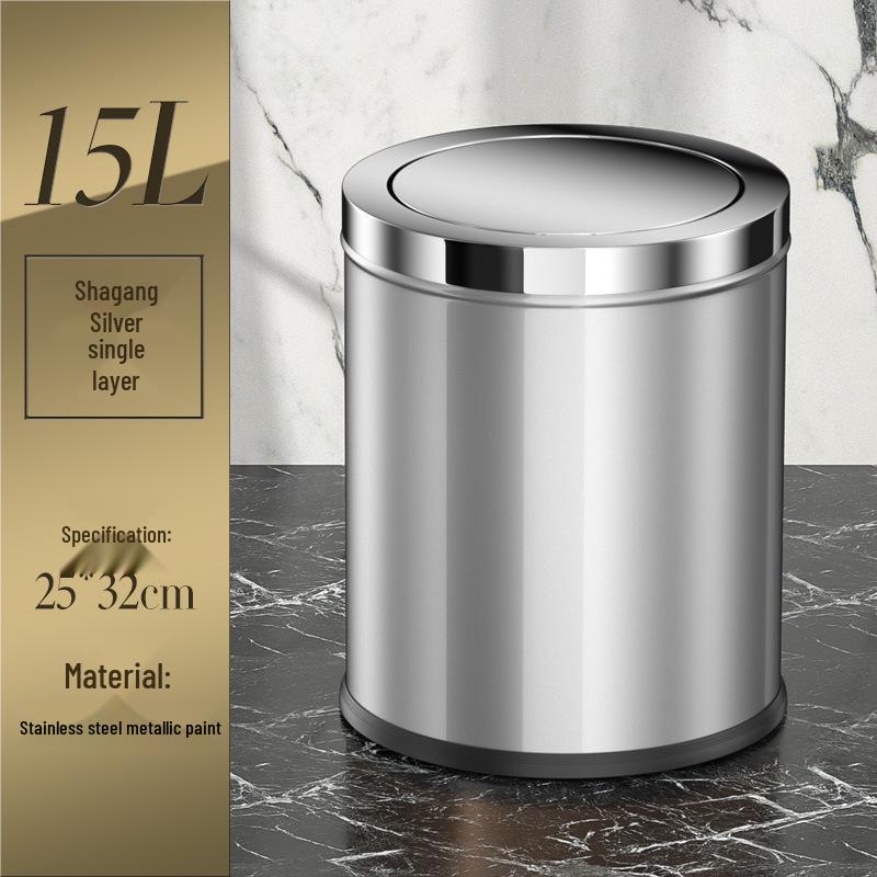 Stainless Steel Swing Lid Trash Can for Home and Kitchen, Light Luxury Design for Bathroom and Living Room.