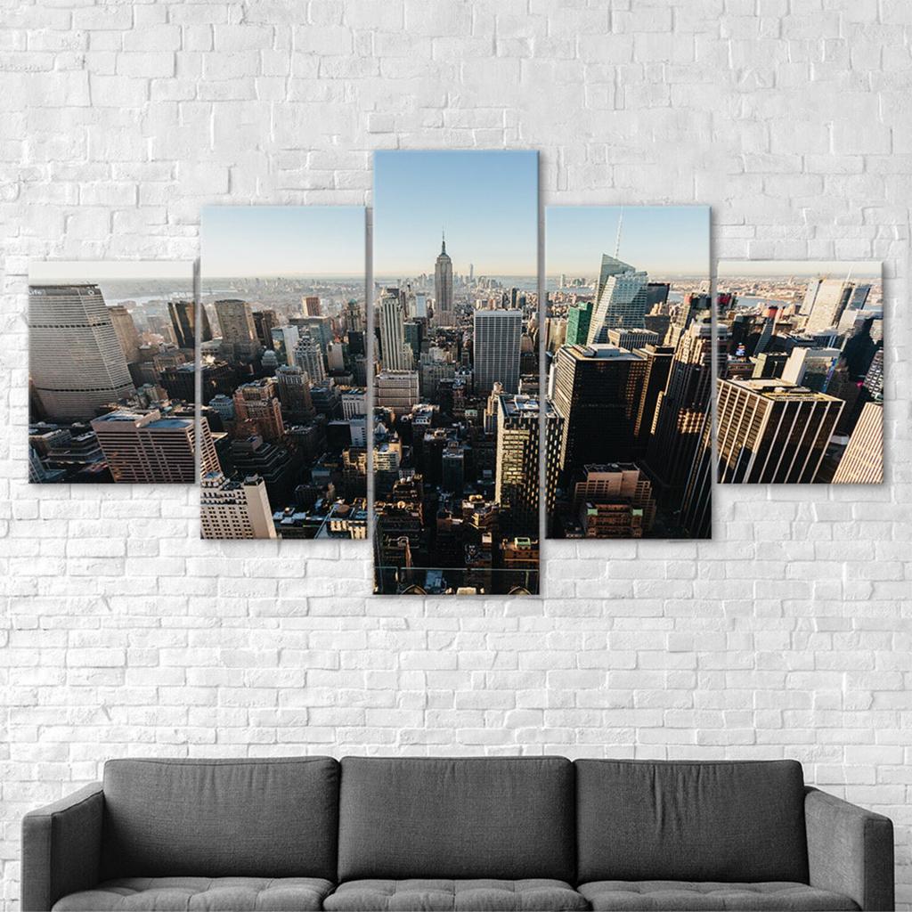 New York Skyline Empire State Building Skyline 5 Piece Five Panel Wall Canvas Print Modern Art Poster Picture Home Decor Gift For Him Her