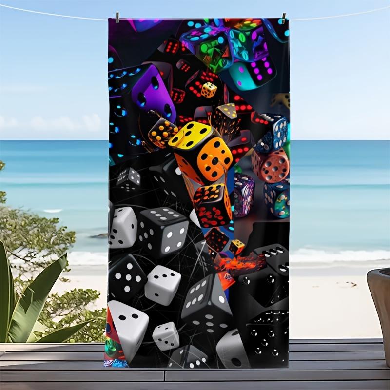 Fashionable and Colorful Dice Party polyester microfiber beach towel is highly absorbent suitable for swimming and beach outings