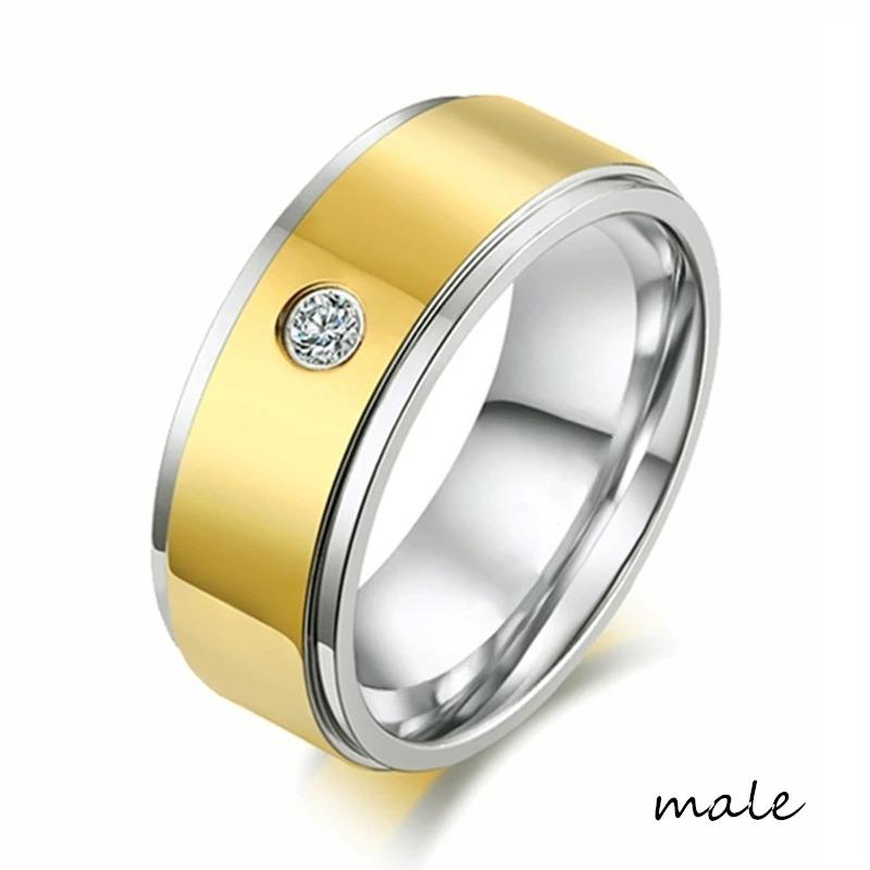 Trendy Couple Rings Women White Crystal CZ Rings Set Simple Men Stainless Steel Zircon Ring Wedding Band Jewelry Gifts For Lover