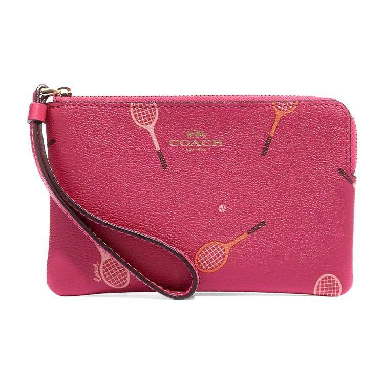Coach Corner Zip 16 Solid Color Racket Print Leather Wristlet Women wristlet Rose-Pink C8381-IMTVP Basic Set BagDust Bag 12990₽