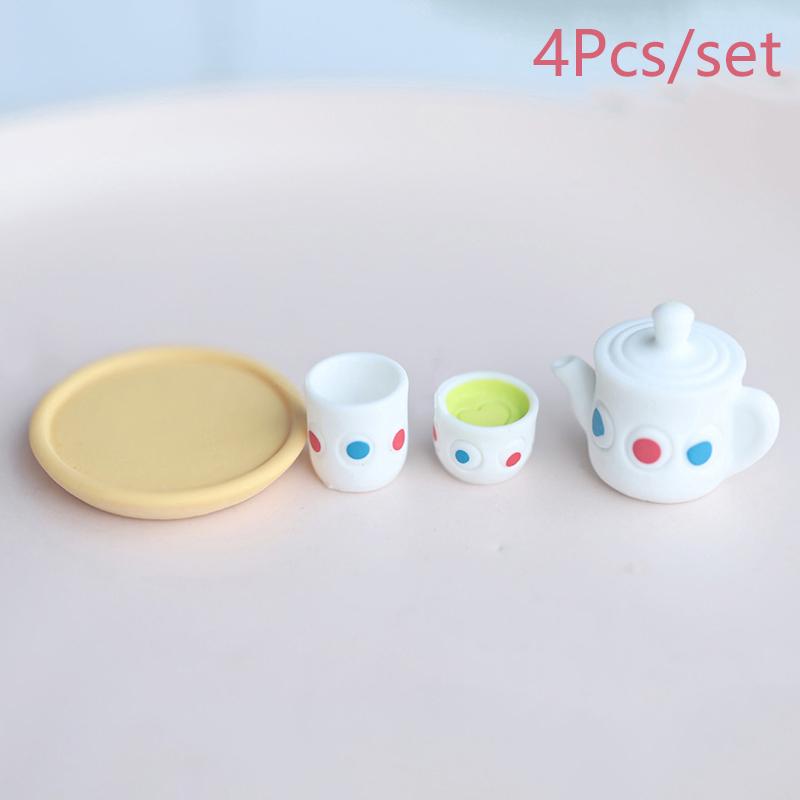 4 Pcs Miniature Simulation Food Play Teapot Teacup Set Mini Soldier Hand-made Decoration Play House Scene Props Accessories