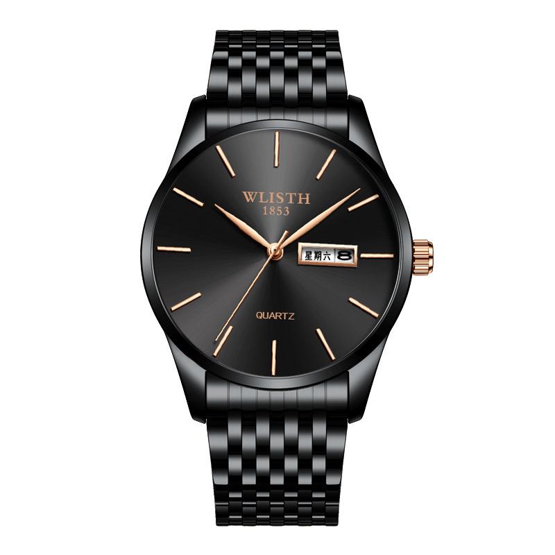 Top Brand Waterproof Quartz Double Calendar Fashion Steel Band Business Men's Wristwatch