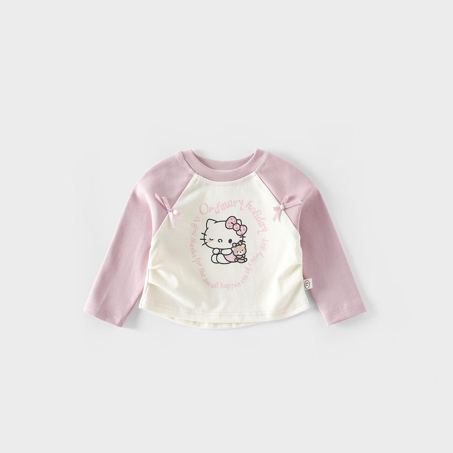 

Baby Girls Cat Graphic T Shirt Raglan Sleeve Fashion Korean Style Spring Autumn Long Sleeve Top 73 розовый