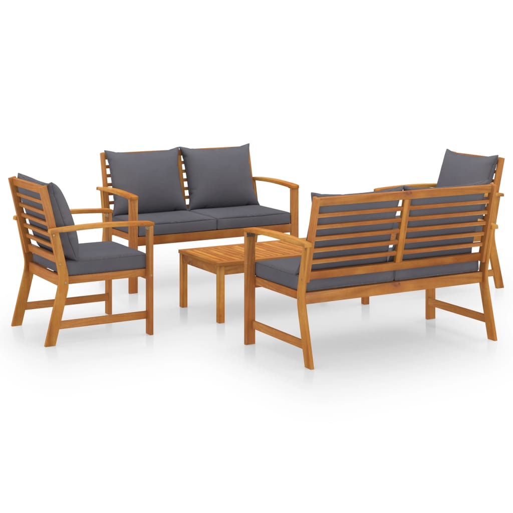 5 Piece Garden Lounge Set with Cushions Solid Acacia Wood