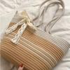 Large capacity woven bag women's shoulder bag cotton thread portable lace straw bag color matching beach bag tote bag