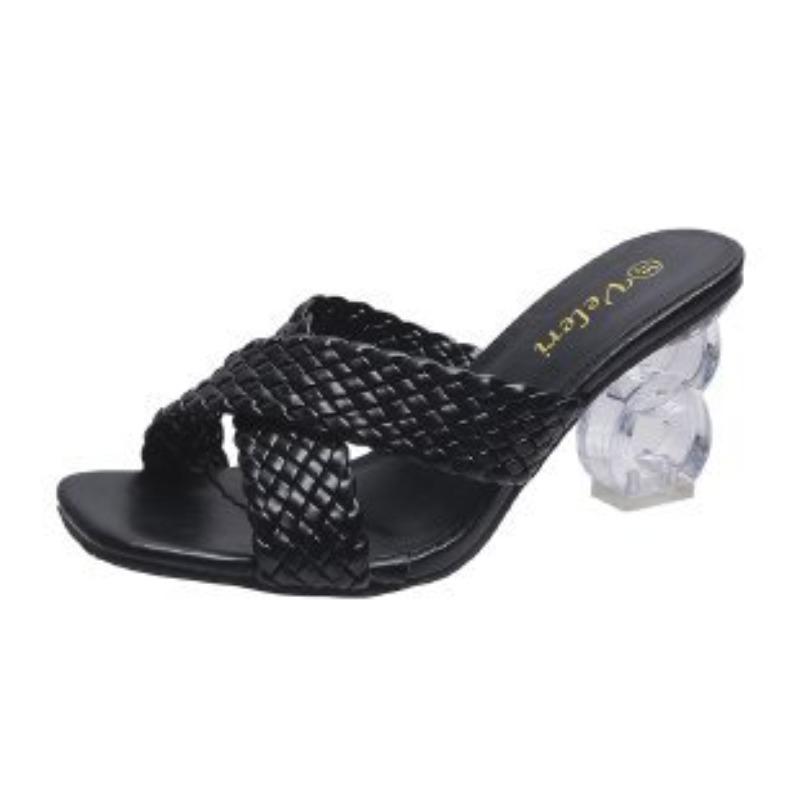 Crystal and high-heeled slippers women's cross-woven strap women's sandals womenslip