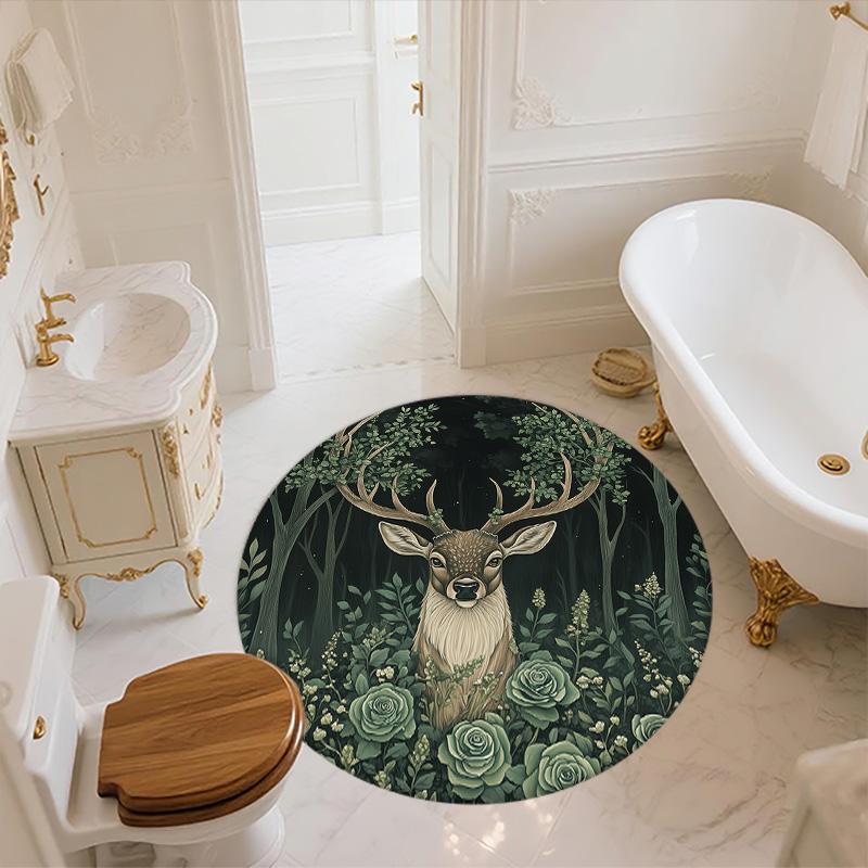 Forest Deer,Round Area Rug,Carpet Rug for Living Room Bedroom Sofa Playroom Decor,Non-slip Floor Mat