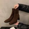 Vintage Ankelstövlar för Kvinnor 2026 Mode Fyrkantig Tå Tjocka Höga Skor Höst Vinter Nya Damer Eleganta Stretch Smala Korta Boots