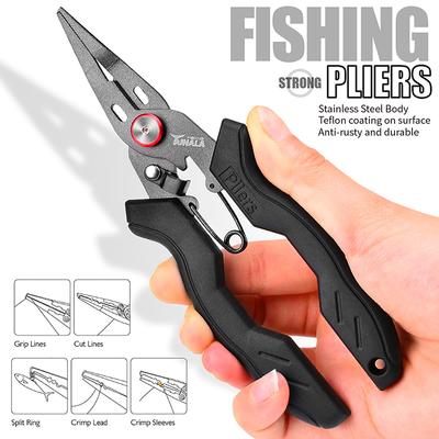 Stainless Steel Luya Pliers Multi-functional Fish Control Device Anti-rust Teflon Coating Small Mouth Fishing Pliers Cutting Lin
