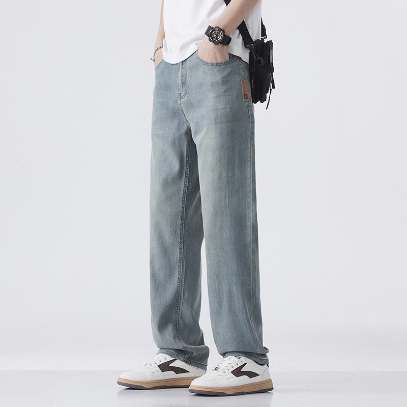 Tencel Jeans Men's Fashion Brand Straight Loose Loose Wide-leg Workwear Summer Thin Casual Ice Silk Long Pants