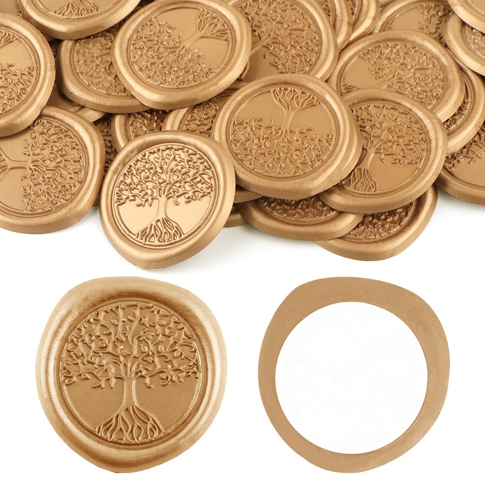 30pcs Olive Branch Love Tree Style Wax Seal Stickers Self-Adhesive Wedding Invitation Envelope Seal Gold Stickers For Decorating