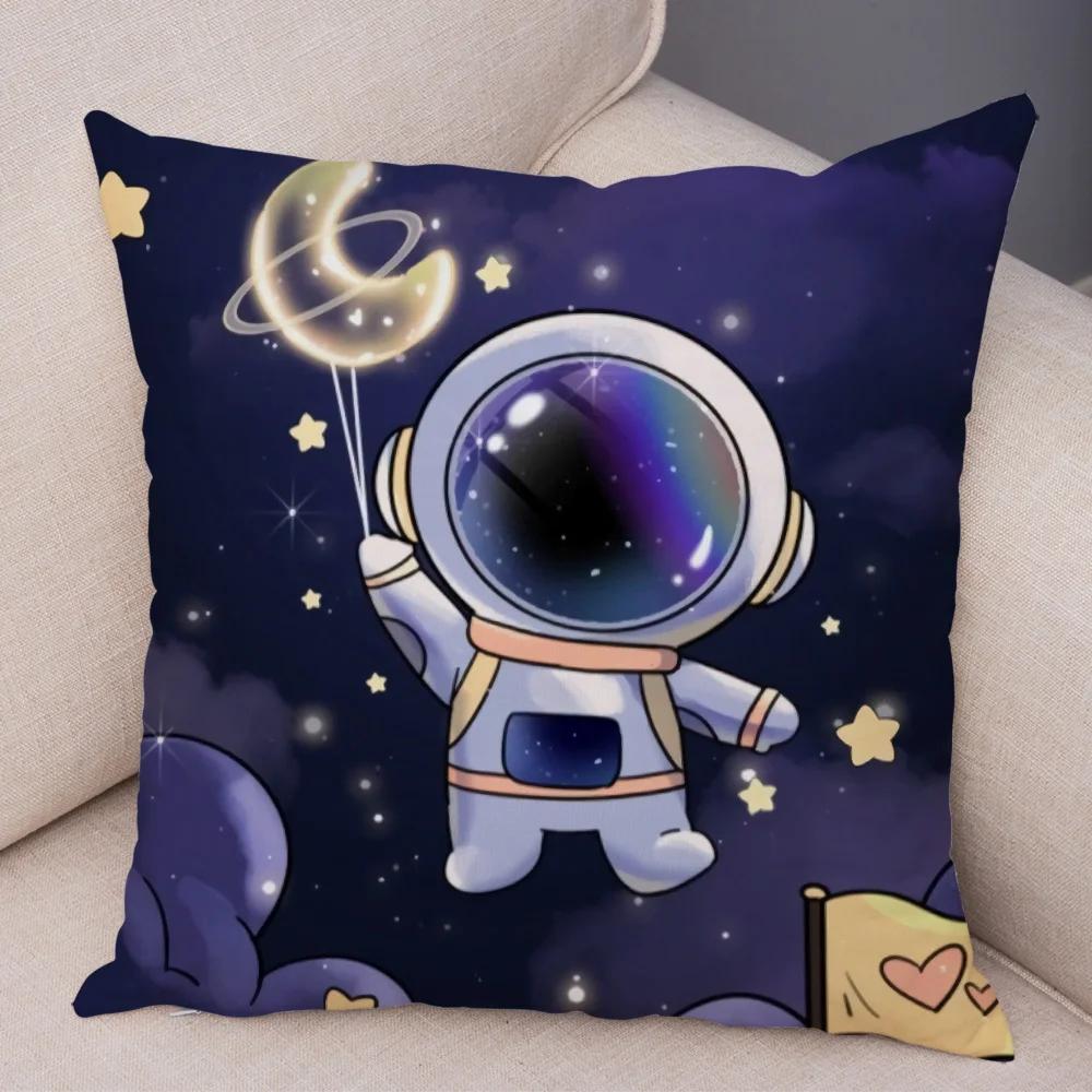 Cartoon Astronauten Kissenbezug Weicher Plüsch Dekor Kosmischer Himmel Kissenbezug für Sofa Zuhause Auto Doppelseitiger Druck Kissenhülle Kinderzimmer