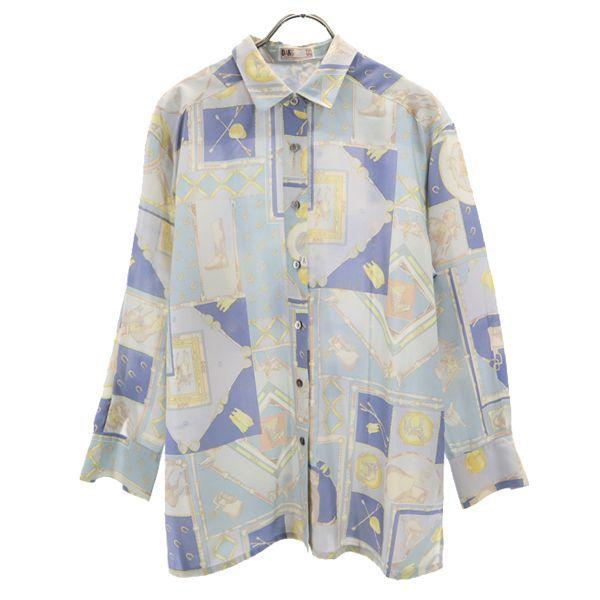 DAKS Silk Blend Riding pattern Long sleeve shirt Setup 9R Blue skirt Women Used
