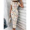 Temperament eleganter Taillenriemen gestreifter Rundhalsausschnitt Kurzarm langes Kleid Sommer Damen High-End Damenbekleidung Rock
