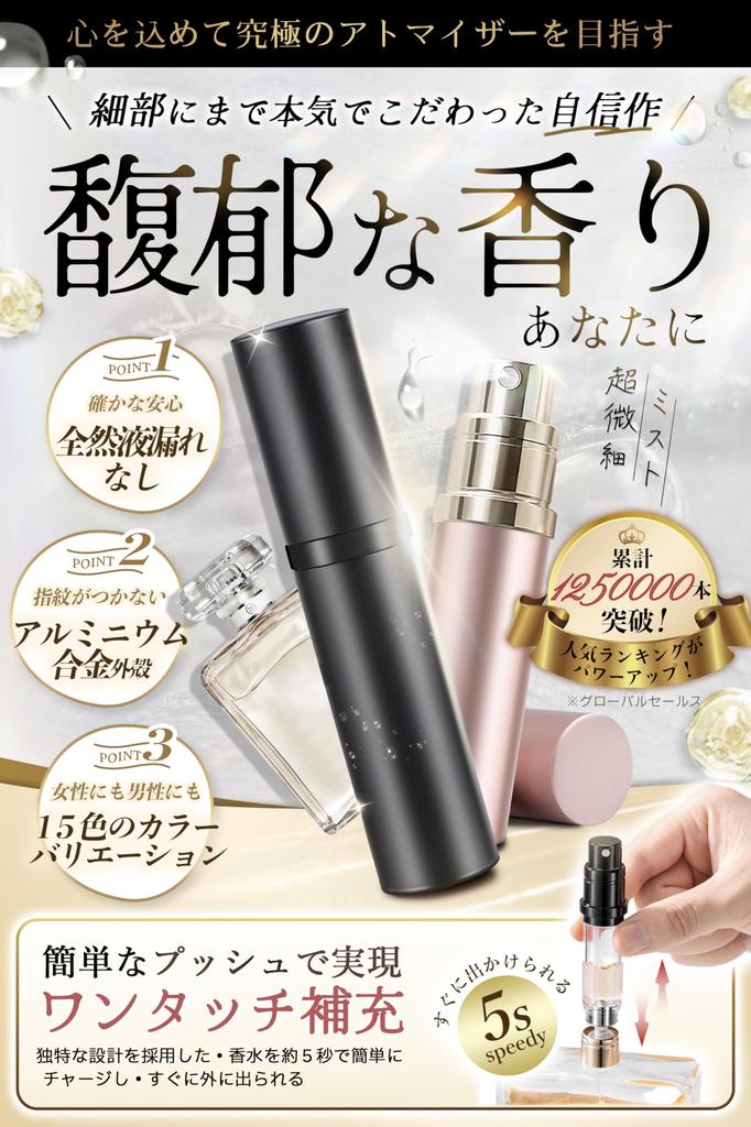 Atomizer in Available in 21 Easy to Portable Perfume Refillable Unisex [Featured anan, Colors, One-Touch Refill, Carry] Atomizer, Leak-Proof, Bottle,