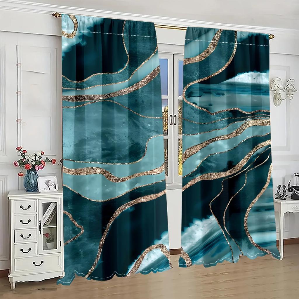 2pcs Marble Textured Digital Printed Curtain Rod Pocket Living Room and Office Furniture Decor Home Decor Semi Blackout Cortinas