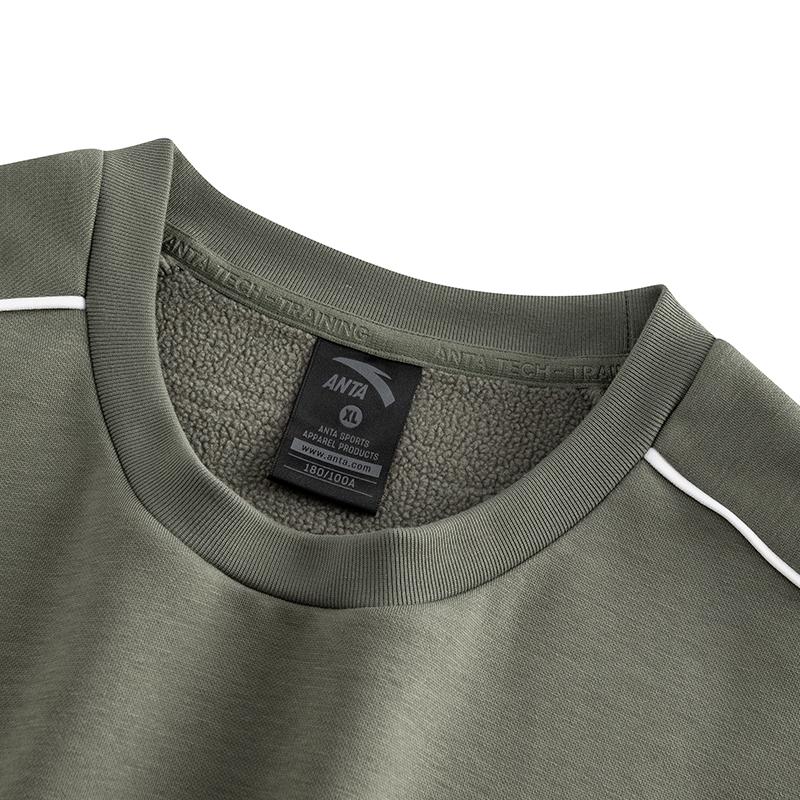 ANTA Men's Basic Logo Crew Neck Sweatshirt Army Green 952547713-2