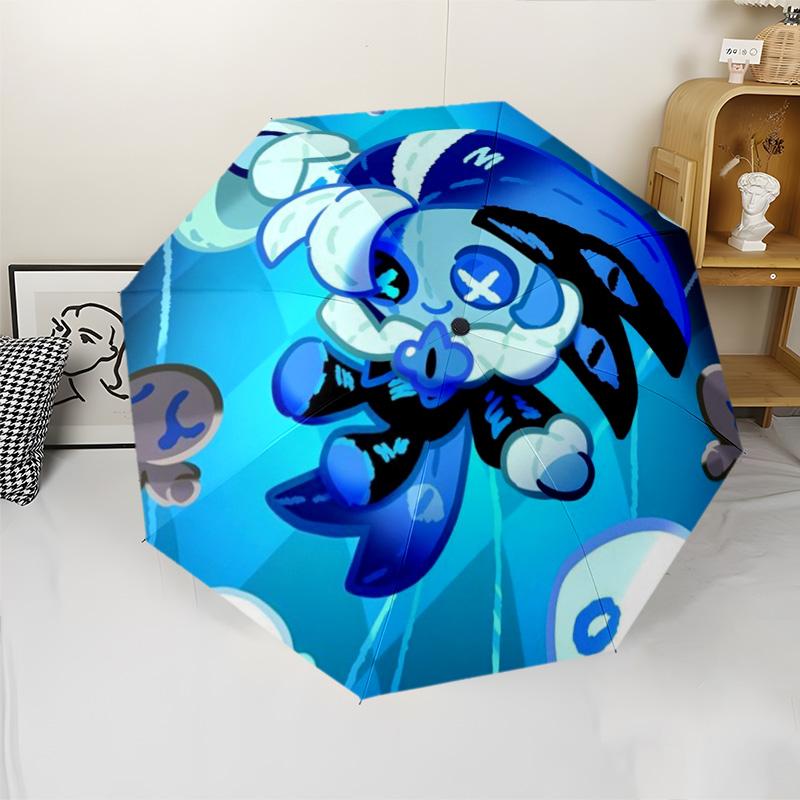 Cute Blue Cartoon Rabbit Design Folding Umbrella, Anime Style Compact Sun/Rain Umbrella