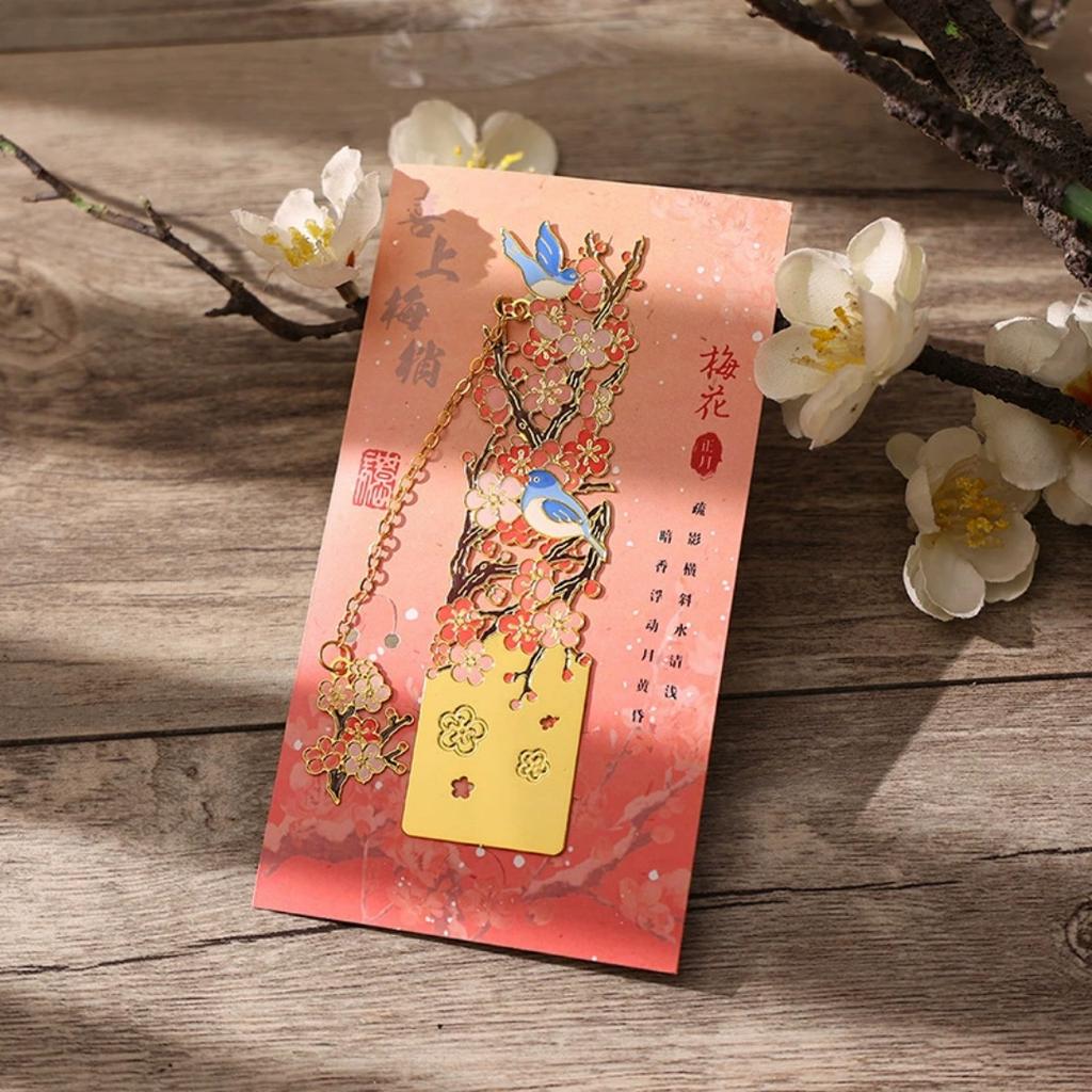 12 Monthly Climate Flowers Bookmark Exquisite Artistic Metal Bookmarks with Long Chain Tassel Students Book Clip Reading Tool