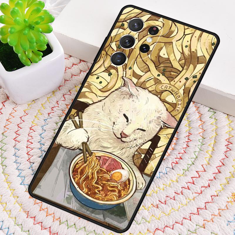 Ramen Katze Japanische Kunst TPU Handyhülle Für Samsung Galaxy note 10 pro S26 S25 S24 S23 S22 Ultra Plus S21 FE S20 Stoßfeste Hülle