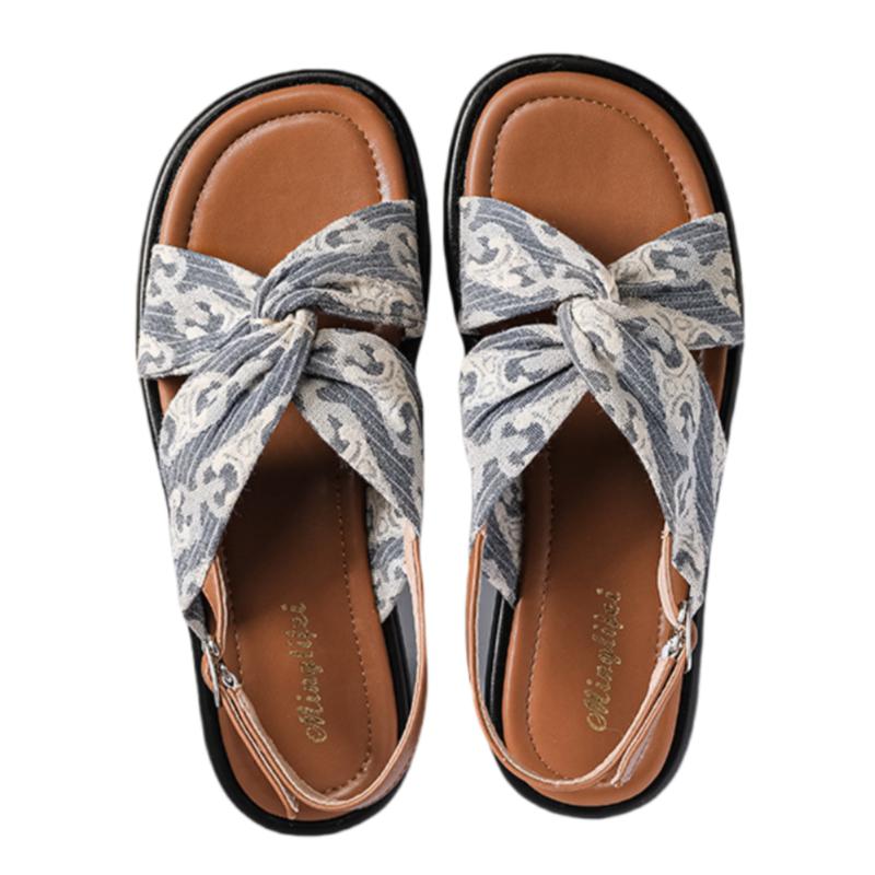 Fashion Women Flat Rome Sandals 2025 Summer New Low Heels Print Beach Vacation Sandals Fashion Outdoor Casual Comfy Women Sandals