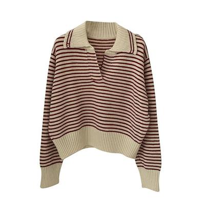 Autumn Women's Sweater College Style Knitted Top Loose Skinny Striped Long Sleeve Pullover Sweater