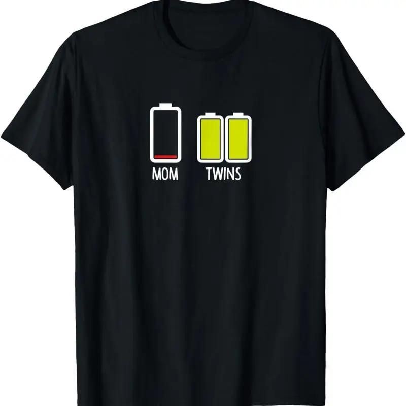 

Low Battery Mom Funny Twins Graphic TShirt Breathable Cotton Crew Neck Tee for Mothers 4XL