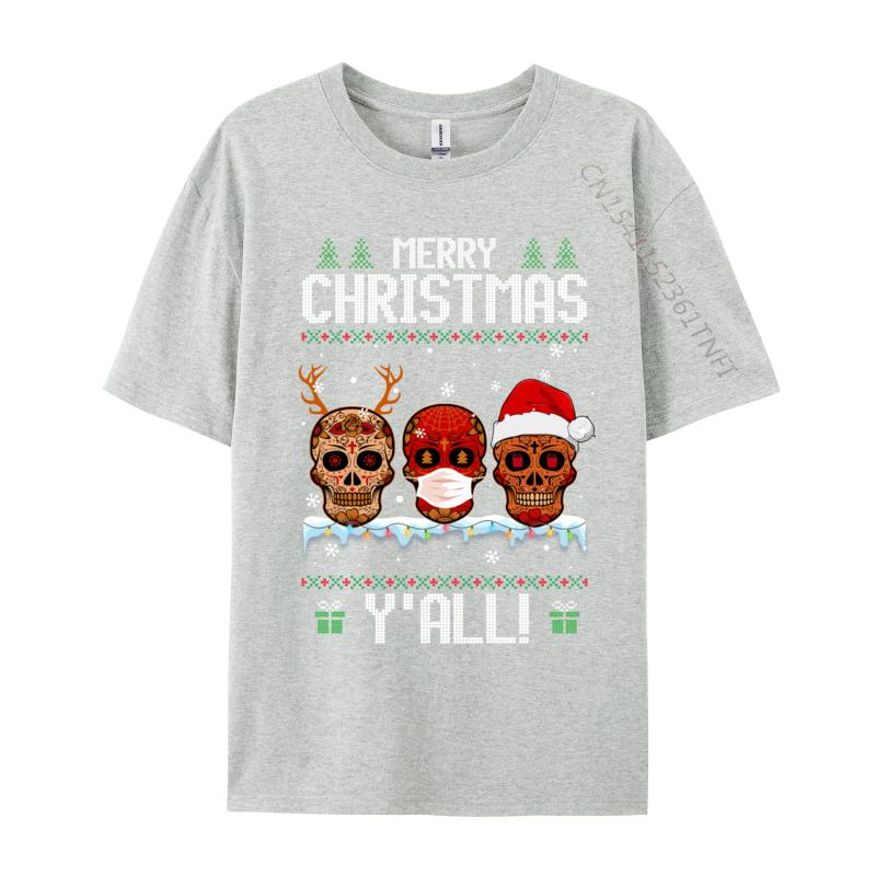 Merry Christmas Yall Sugar Skull Christmas Family Pajamas TShirt Cotton Tops Tees Fitted Unisex Tshirts Casual Fitness Tight