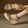 Summer New Hemp Rope Wedge Heel Sandals Fish Mouth Leopard Print Surface Platform High Heel One-word Sandals Versatile Women's Shoes