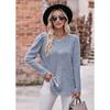 Women's Round Neck Bubble Sleeve Brushed Pit Stripe Solid Color Top Long Sleeved T-shirts