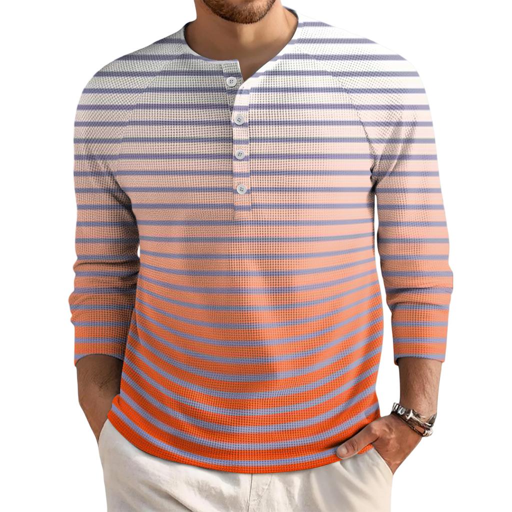 Pánský volný ležérní top s límečkem na knoflíčky a dlouhým rukávem