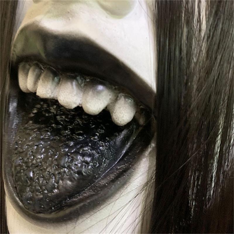 Women Creepier Head Gear Prop Scary Crying Woman Headgear with Long Hair, Halloween Party Cosplays Costume Headwear Prop
