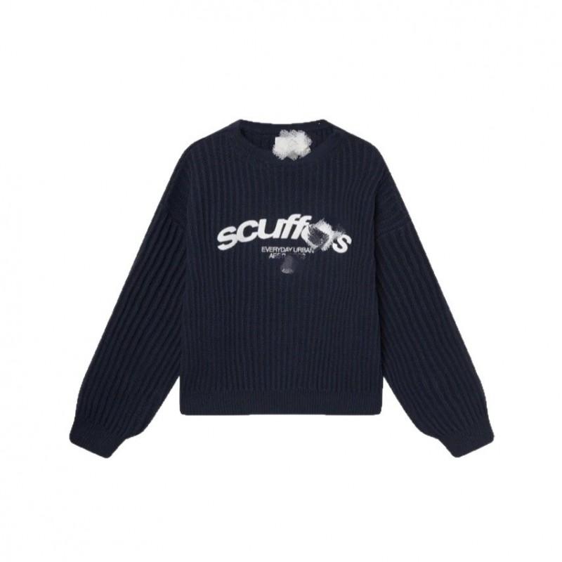 Oversized Knit Sweater Women Men Winter Casual Streetwear Letter Embroidery Contrast Color Crewneck Pullover