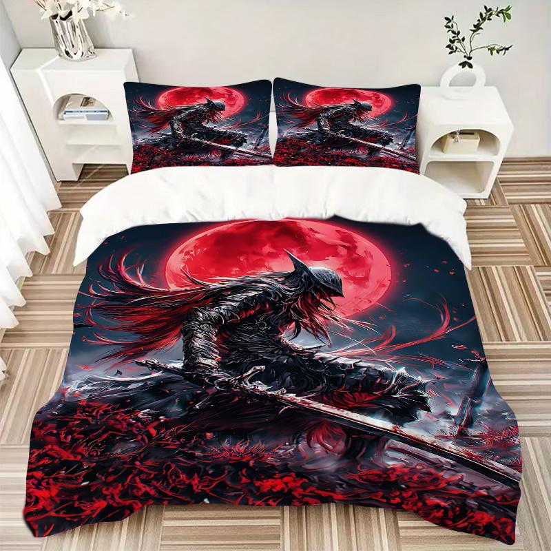 3 Stück Blutmond-Krieger Fantasy-Kunstdruck Heimdekoration Bettwäsche-Set - Universelles Dreiteiliges Set für Schlafzimmer, Gästezimmer, Wohnzimmer, Hotel - Perf