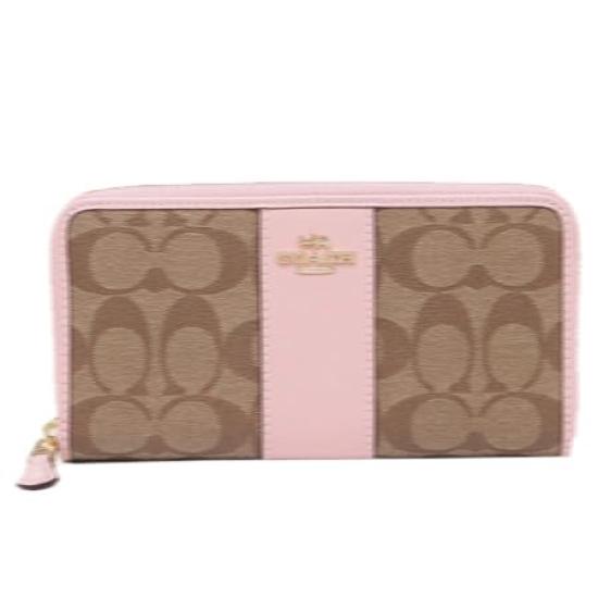 Luxury Signature Leather Accordion Long Wallet with Signature Stripe Pattern Outlet Item [CoConte] Women s Zip-Around (Khaki Blossom) -