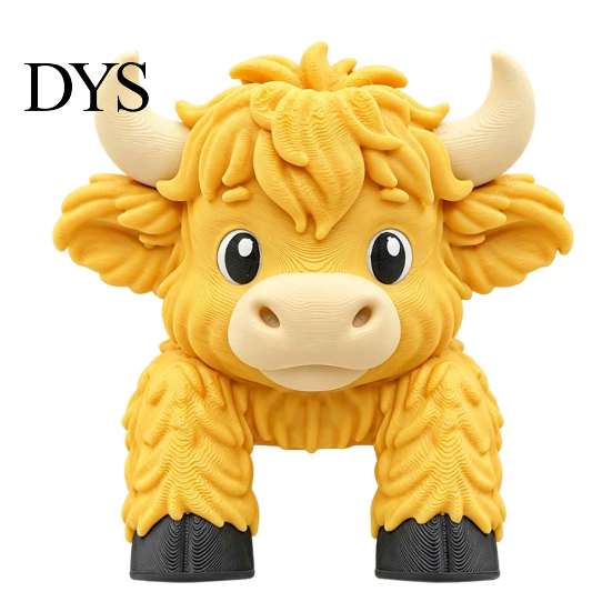 Creative Home Office Ornaments Cute Highland Cow Monitor Figurine, 3D Printed Animal Sitting on Small Topper Figurine Computer Screen Edge Ornament,