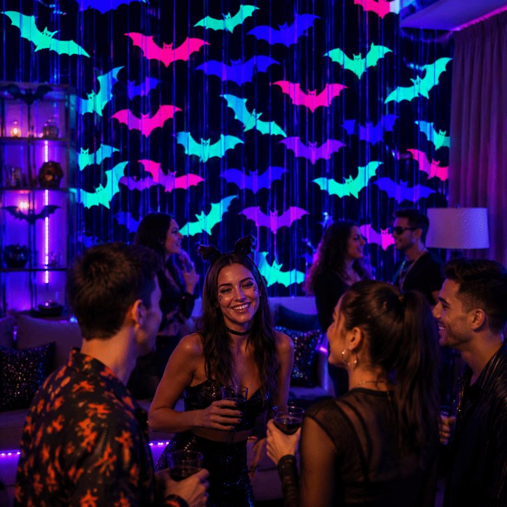 Bat Pattern Fluorescent Tinsel Curtain 1x2M Wall Hanging Bat Pendants Photo Background