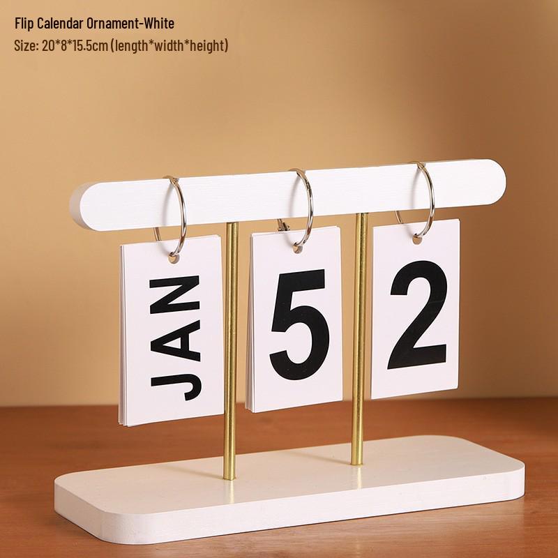 Rotating Wooden Perpetual Calendar Ornament for Desk and Home Decor