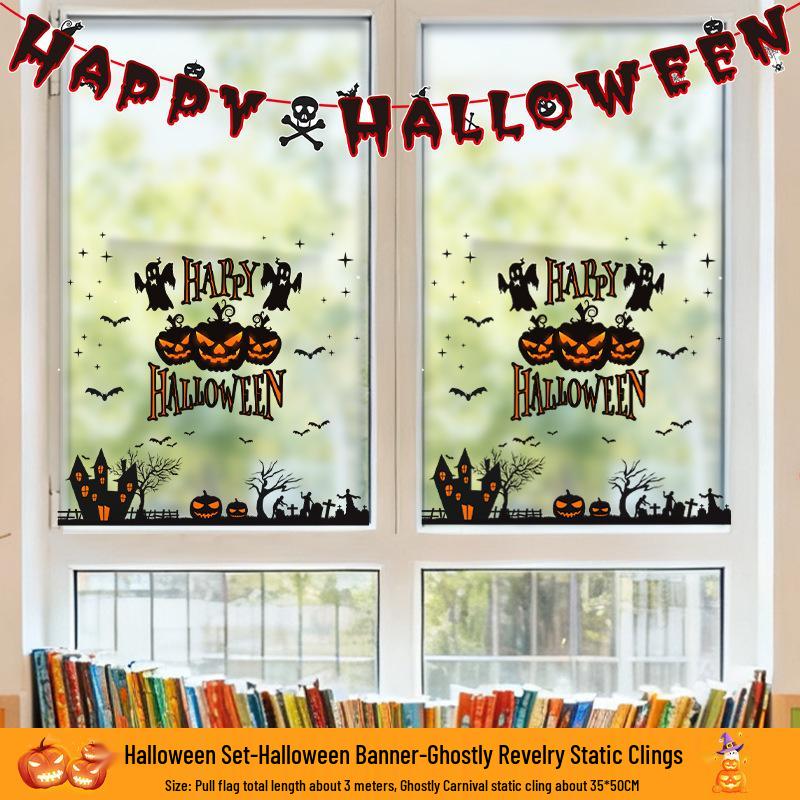 Kürbis Fenstersticker & Atmosphären-Flaggen - Halloween Glasaufkleber für Kindergarten & Geschäfte