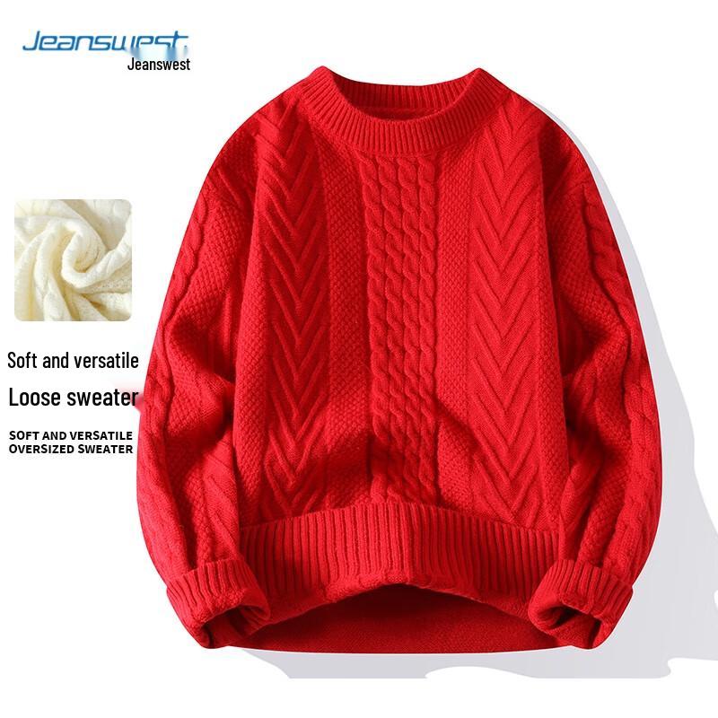 

Jeanswest Unisex Retro Fleece-Lined Cable Knit Sweater 4XL